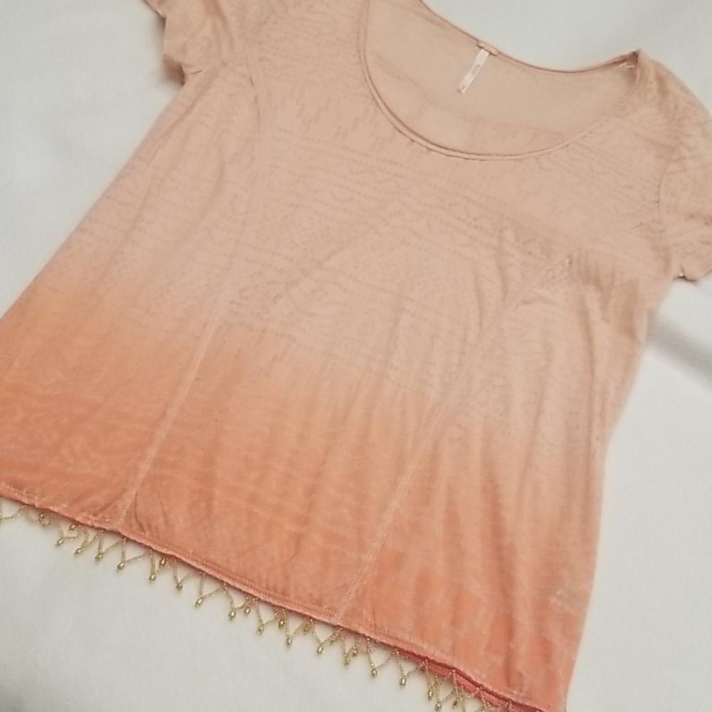 GIFTED Free People NWOT Shibori Beaded Coral Ombre Top XS